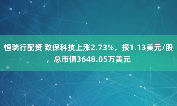 恒瑞行配资 致保科技上涨2.73%，报1.13美元/股，总市值3648.05万美元
